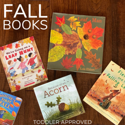 five fall picture books laying on a wood floor