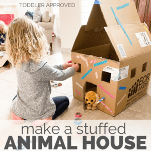 Cardboard Stuffed Animal House for Kids